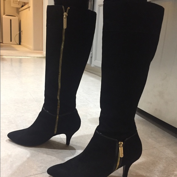 Black Suede Dress Heel Boots - Picture 7 of 7